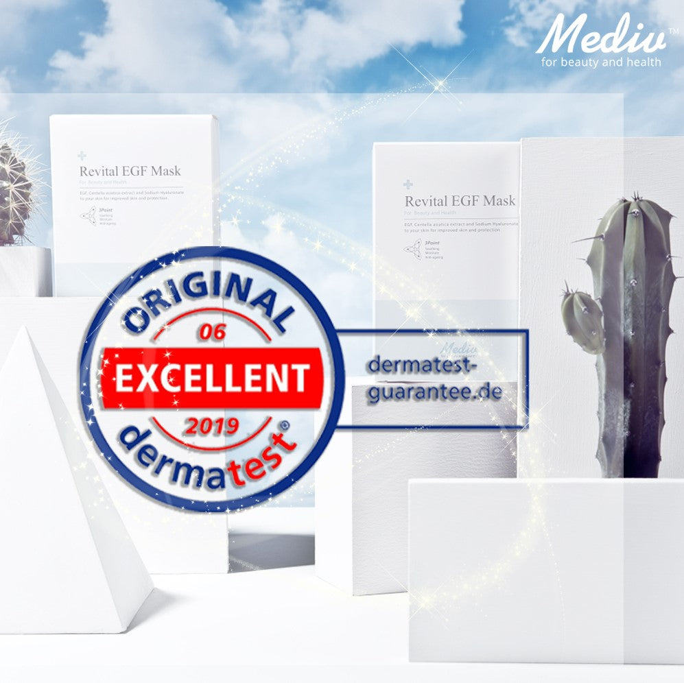 Mediv EGF 再生修復面膜榮獲德國權威皮膚科醫生協會dermatest認證標誌